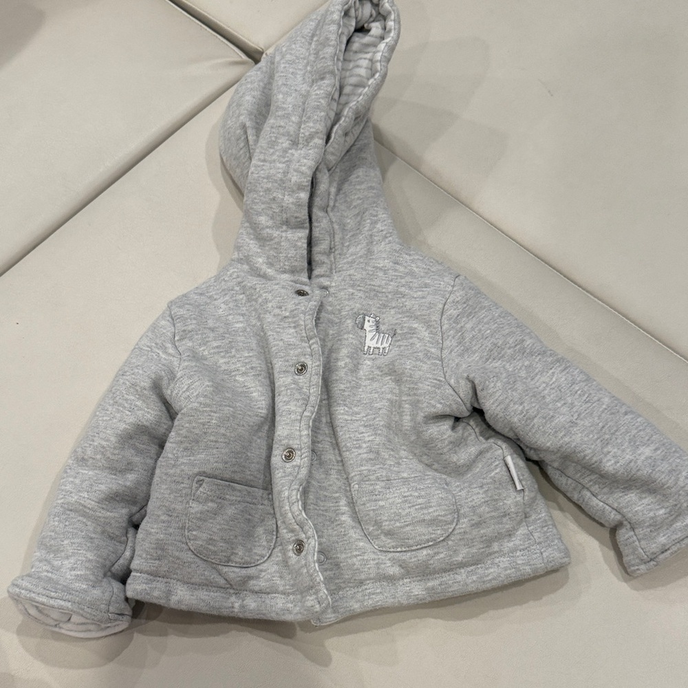 Little Me Reversible Cozy Hooded Baby Jacket with Zebra Logo 0-3m